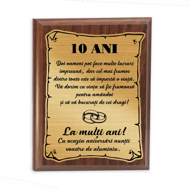 10 ani doi oameni pot face multe lucruri, placheta lemn personalizata prin gravura